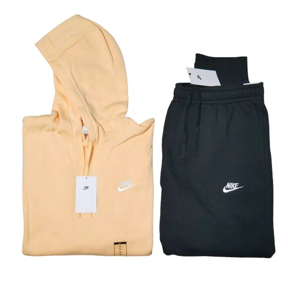 Nike Club Fleece 2 PC Sweatsuit Size 2XL Hoodie Joggers Tracksuit Peach/Black - Picture 1 of 11
